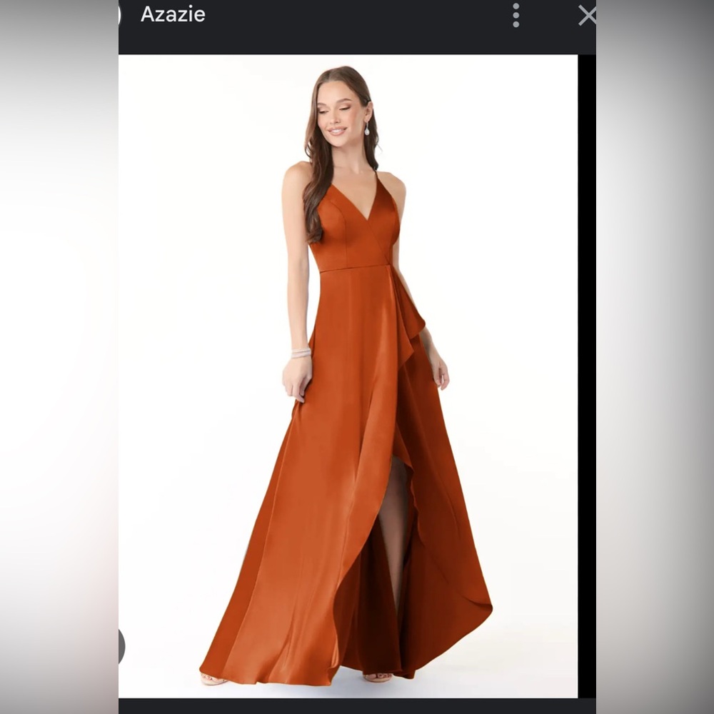 Azazie Orange High Low Ruffled Slit Gown